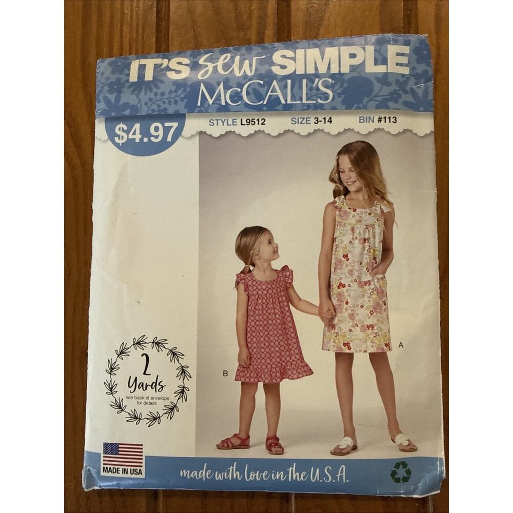 McCall’s L9512 Girls Dress Sewing Pattern Size 3-14 Easy Summer Dress